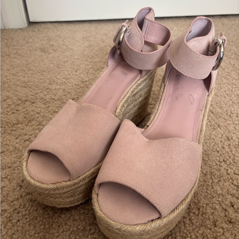 Marc Fisher LTD Blush Espadrille leather Wedge Sandals 10